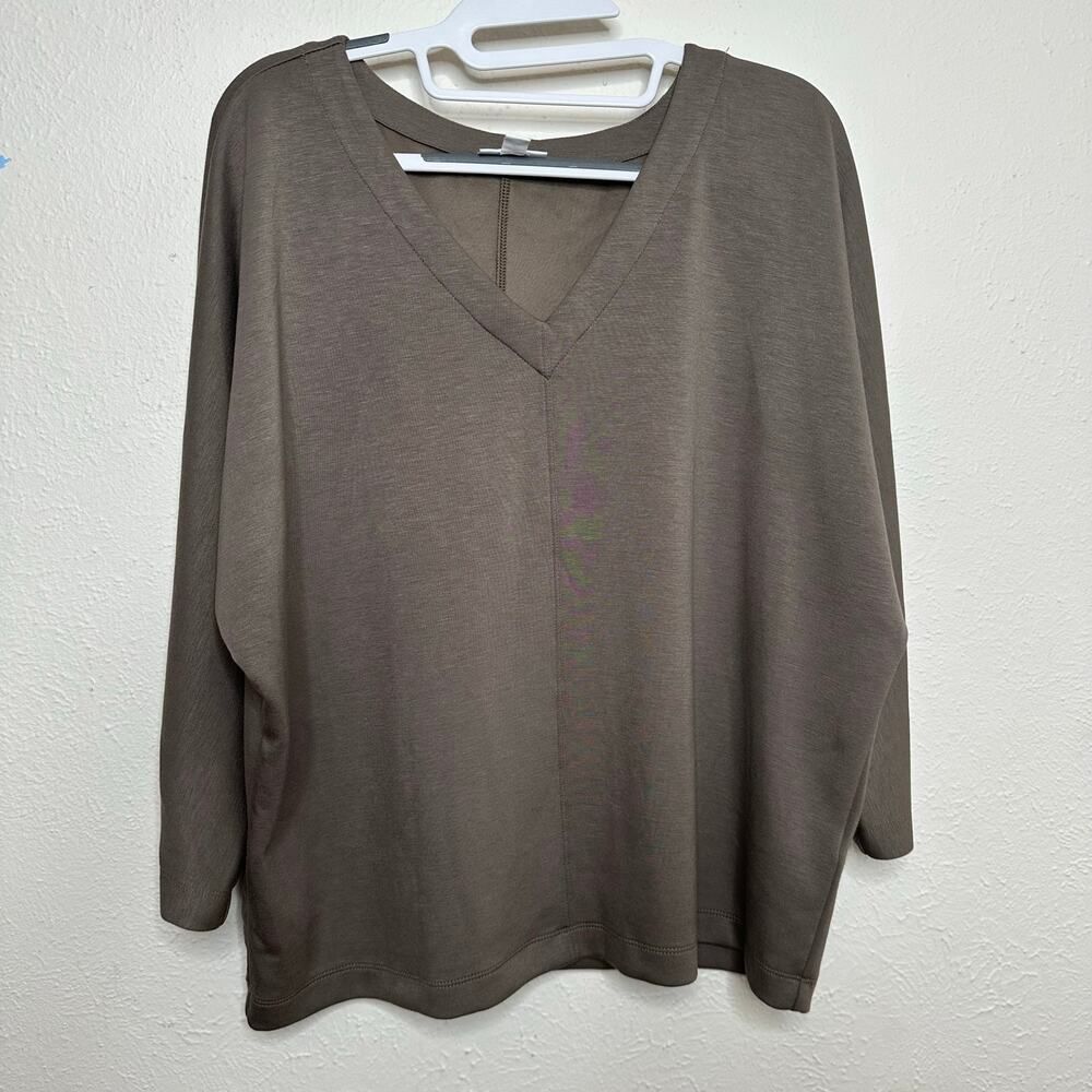 J Jill Woman's Small Gray Athletic 3/4 Sleeve V Neck Workout Lounge Sweater Top